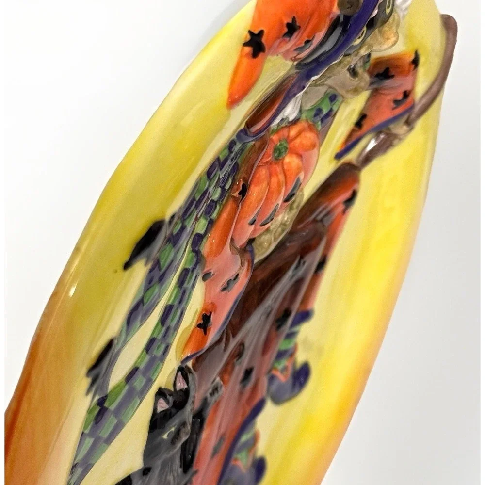 FITZ & FLOYD Witch Hazel CANAPE Plate w/ Wall Hanger Halloween Raised 3D Surface